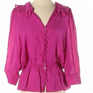 NWOT GORGEOUS HOT PINK3/4 SLV SILK TOP SMALL